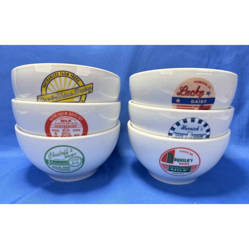Pottery Barn Dairy Milk Advertisement Cereal Bowls Complete Set of 6 Retired
